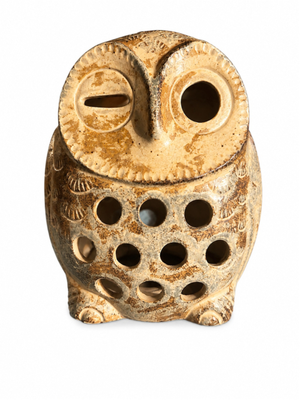 Vintage 1970s Otagiri Japanese Stoneware Winking Owl Votive Candle Holder